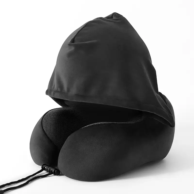 Hooded U-Shaped Pillow Memory Foam Elastic Neck Support Pillow