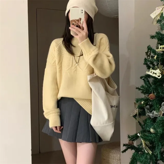 French Retro Soft Glutinous Twisted Sweater For Women Light Yellow - Shop at LoveMi