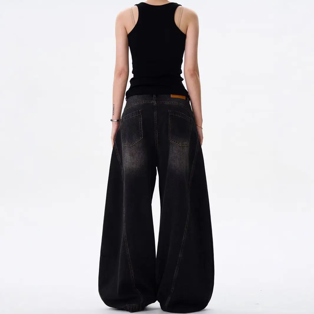Retro Cat Beard Machete Jeans Women Loose Straight-leg Wide-leg