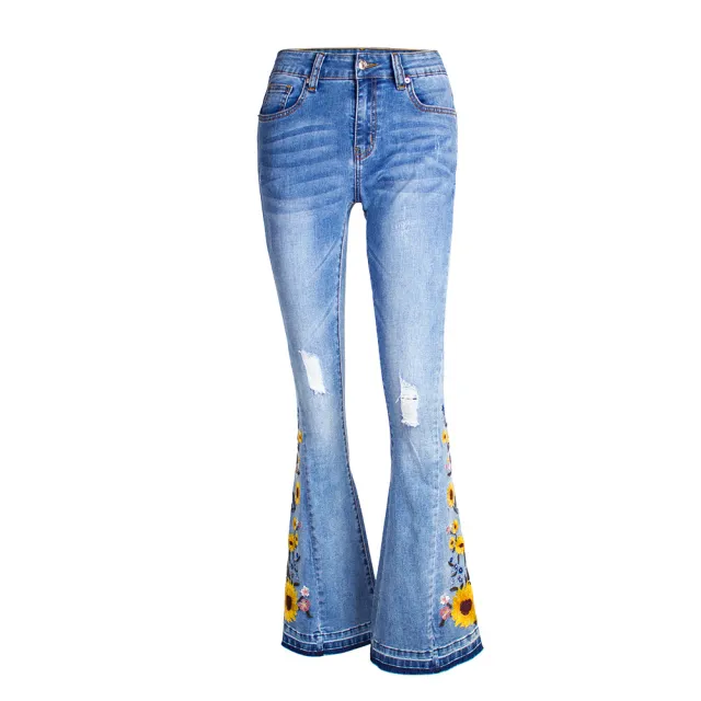 Women's Flared Jeans Women's 3D Embroidery Blue - Shop at LoveMi