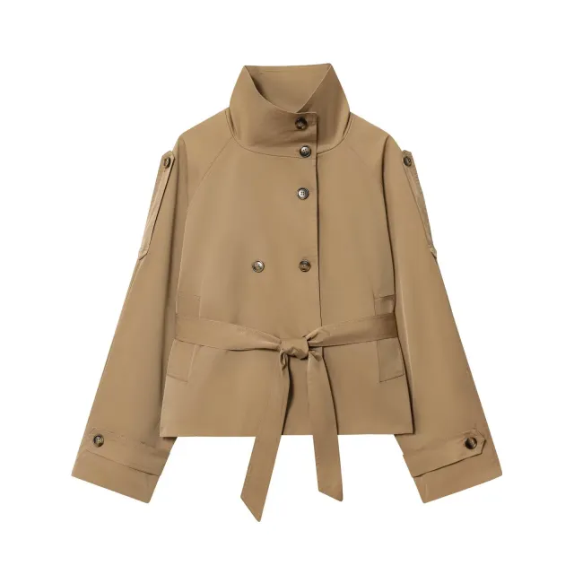 Women Double breasted Niche Lace up Trench Coat Khaki - Shop at LoveMi