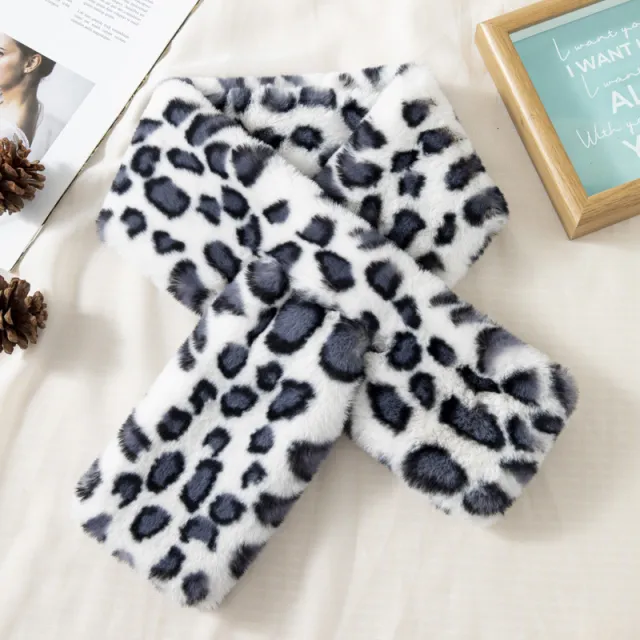 Women's Autumn And Winter Plush Thick Leopard Print Scarf White - Shop at LoveMi