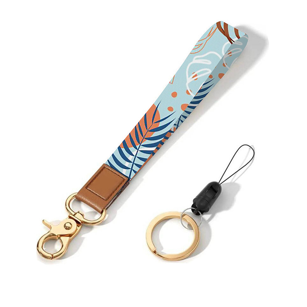 Leather-Polyester Wrist-Neck Dual-Use Keychain Lanyard