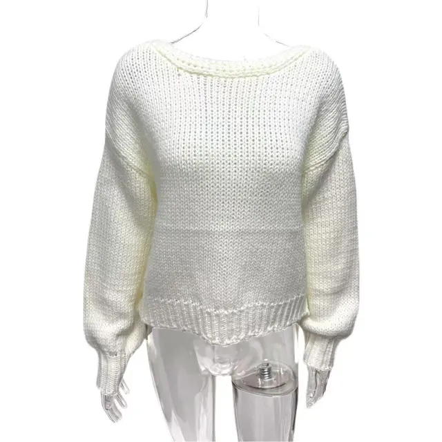 Backless Lace Up Long Sleeve Loose Sweater Beige - Shop at LoveMi