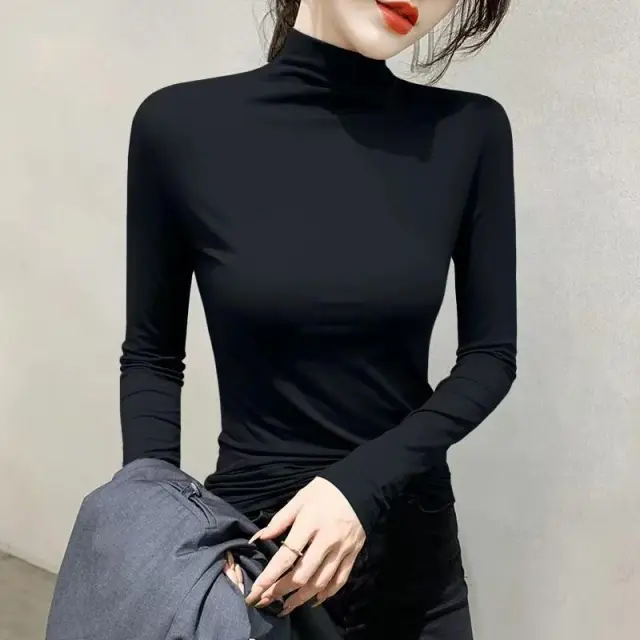 Long Sleeve Half Turtleneck Black Black - Shop at LoveMi