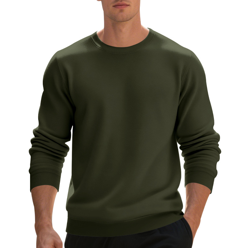 Fleece-lined Crew Neck Sweater Male Loose Casual Top