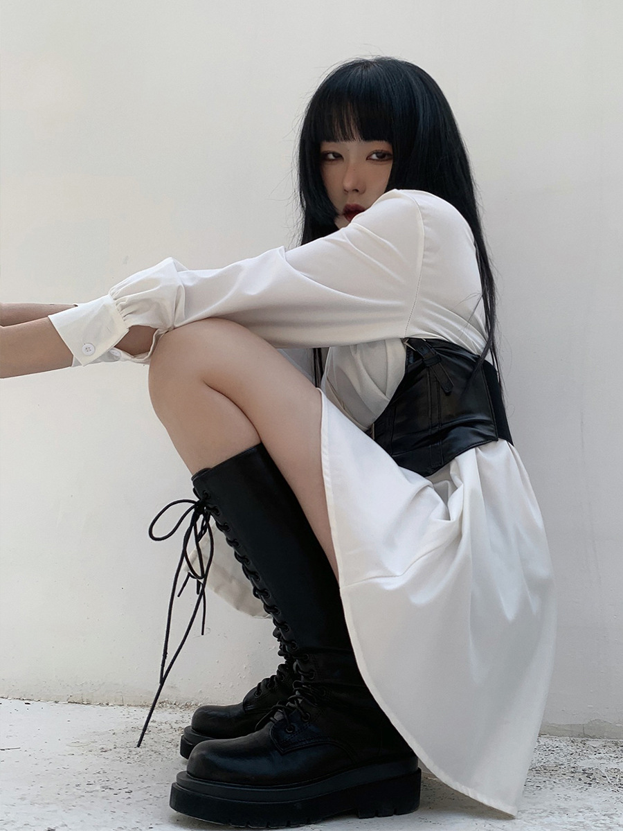 Waist Seal White Shirt Skirt Women's Mid-length