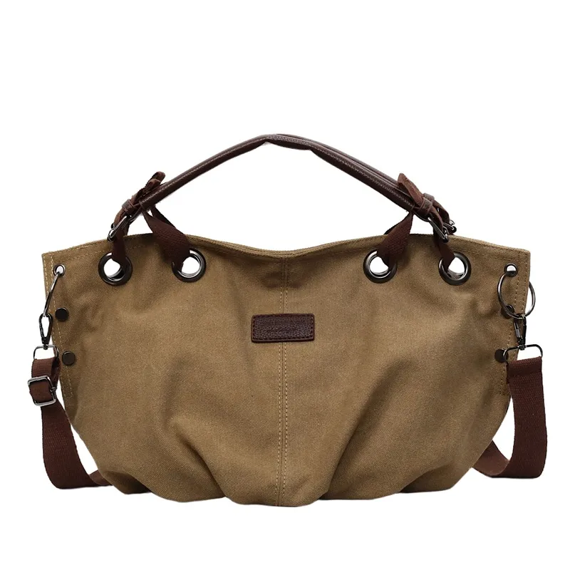 Women's Commuter Large-Capacity Workwear Canvas Shoulder Crossbody Bag - Khaki