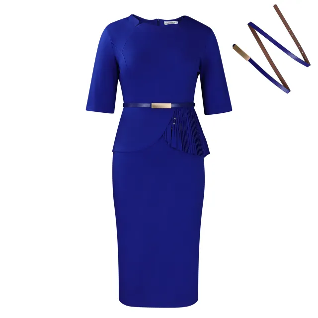Fashion Solid Color OL Pencil Skirt Dress Blue - Shop at LoveMi