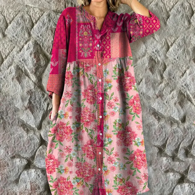 Fashion Sweet Loose Floral Button Dress Women Floral - Shop at LoveMi