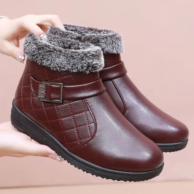 Cotton Plus Velvet Warm Booties Flat Leather Shoes Red - Shop at LoveMi