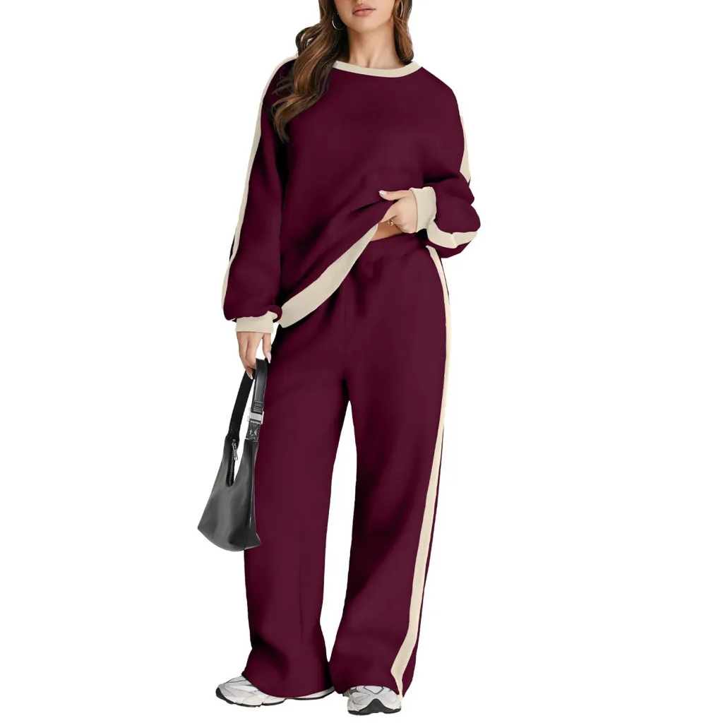 Leisure Simple Graceful Color Matching Long Sleeve Loose Commute Style Base Pullover Sweatshirt And Sweatpants - Tz70646Yen1-L
