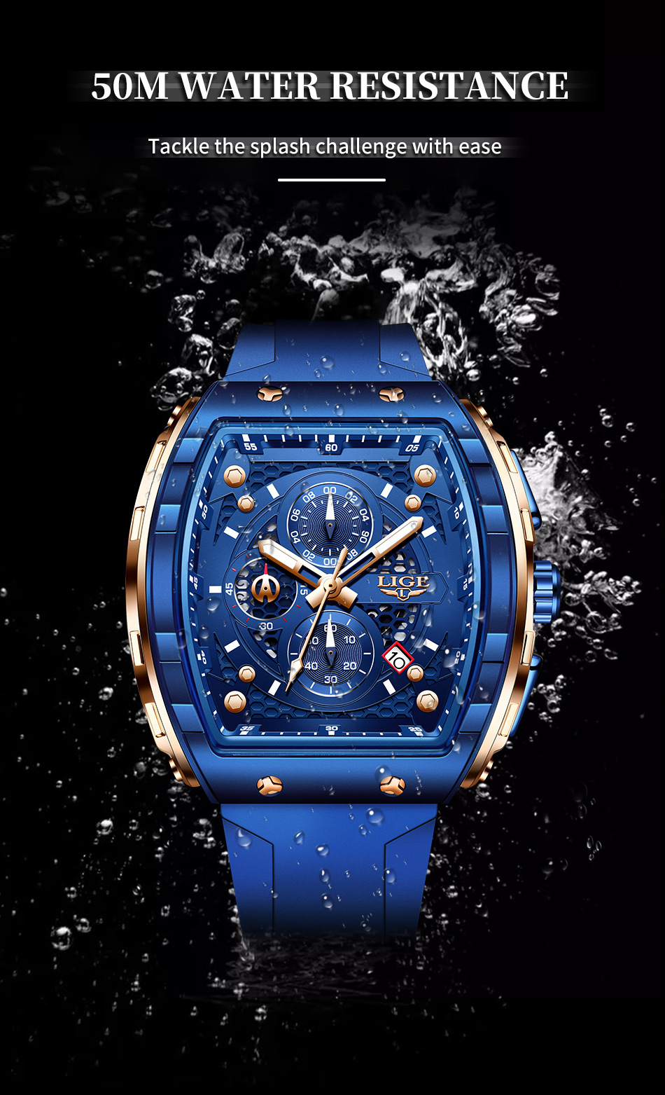 Lige Sports Multifunctional Luminous Waterproof Quartz watch for Men