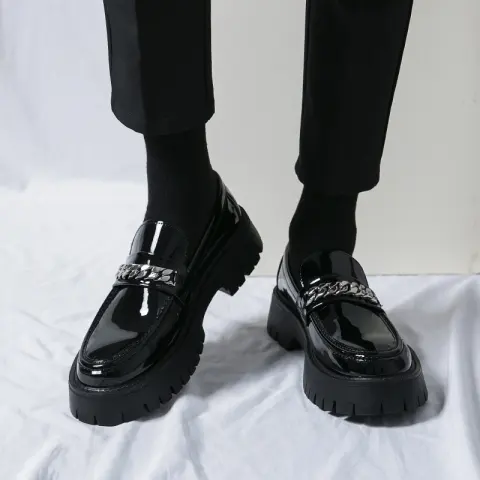 Thick Sole Increased Patent Leather Glossy Casual Heel Loafers