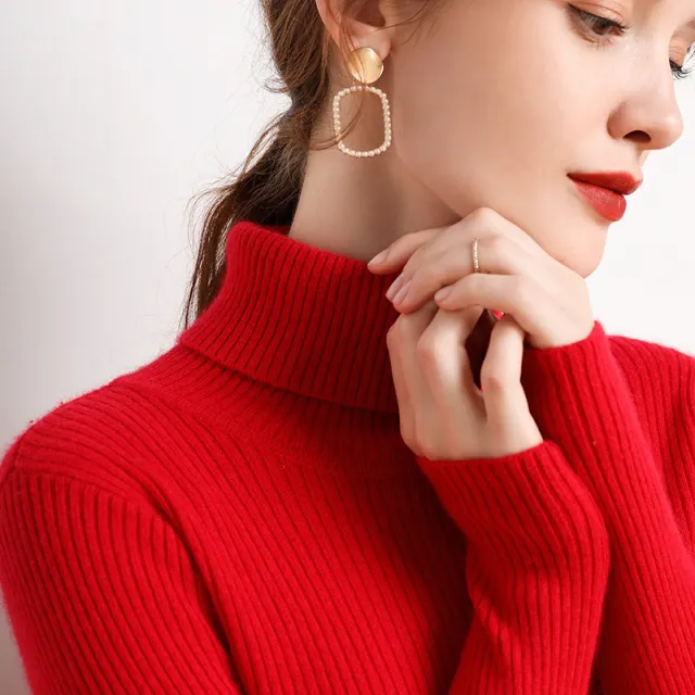 New Sweater Women's Turtleneck Pullover Slim Bottoming Shirt Thickened Bright Red - Shop at LoveMi