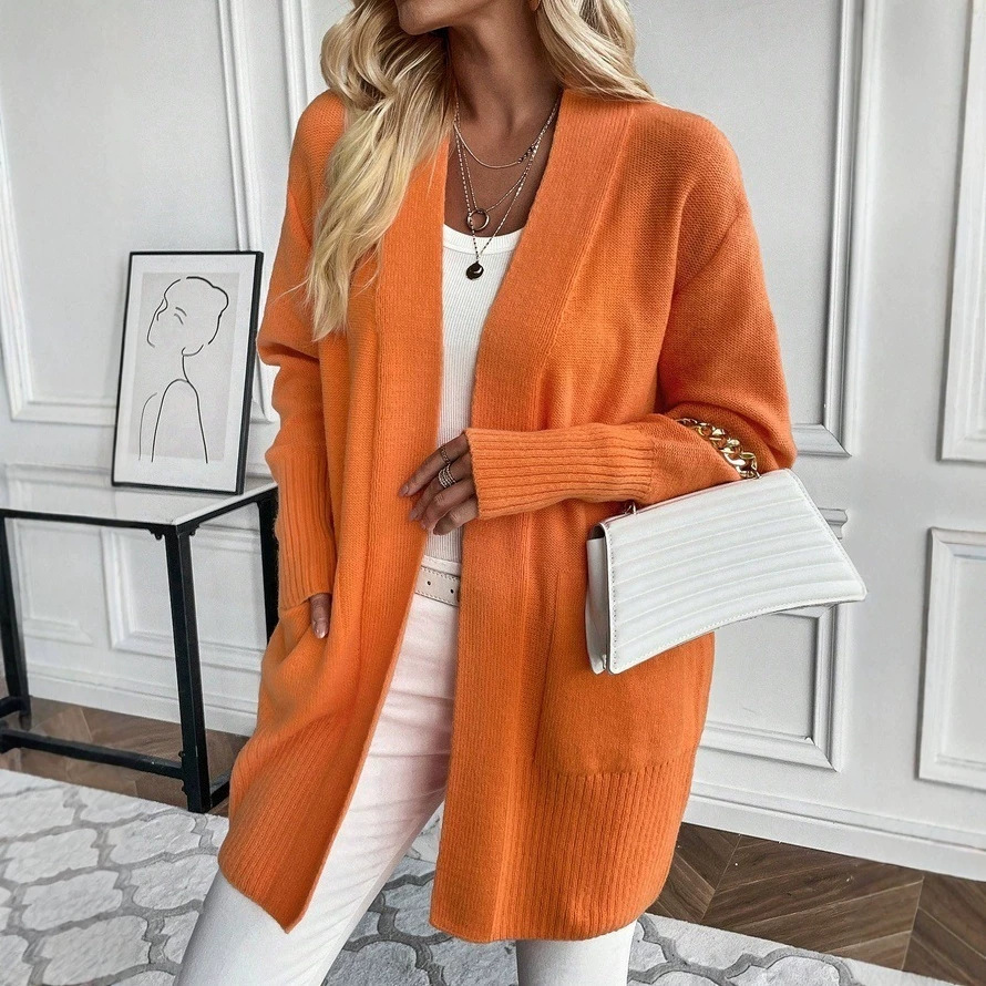 Womens Loose-fit Casual V-neck Sweater