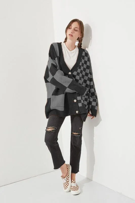Trend Loose Slim Fit Printed Checks Knitwear Gray - Shop at LoveMi