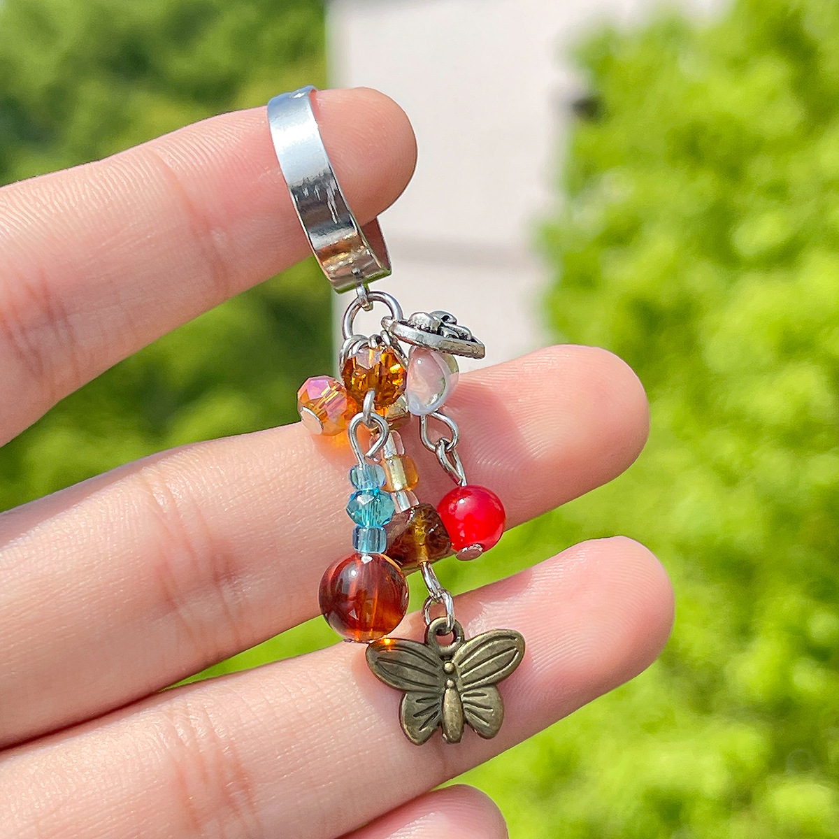 Holiday Heart-shaped Butterfly Tassel Ring Gravel