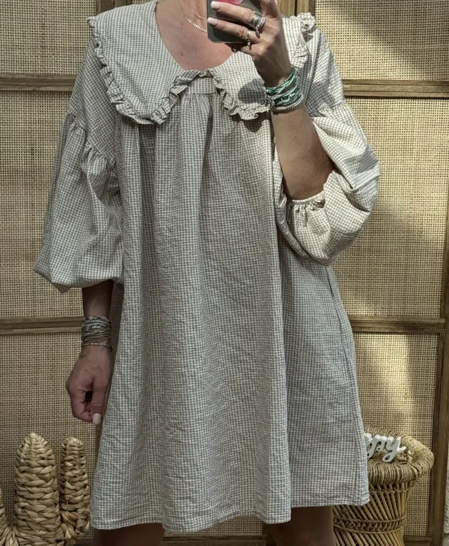 Solid Color High grade Versatile Lantern Sleeve Dress Light Gray - Shop at LoveMi
