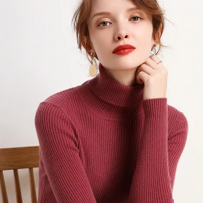 Women's Turtleneck Winter Thickened Base Slim Fit Inner Wear Woolen Sweater Red - Shop at LoveMi