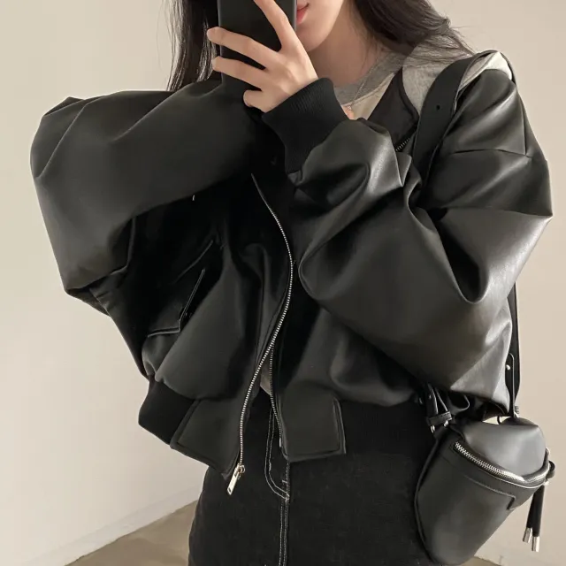 Fake Two piece Short Leather Jacket Coat Black - Shop at LoveMi
