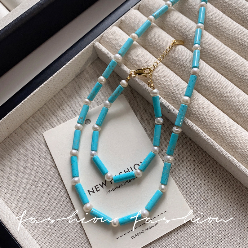 Natural Pearl And Turquoise Beaded Necklace