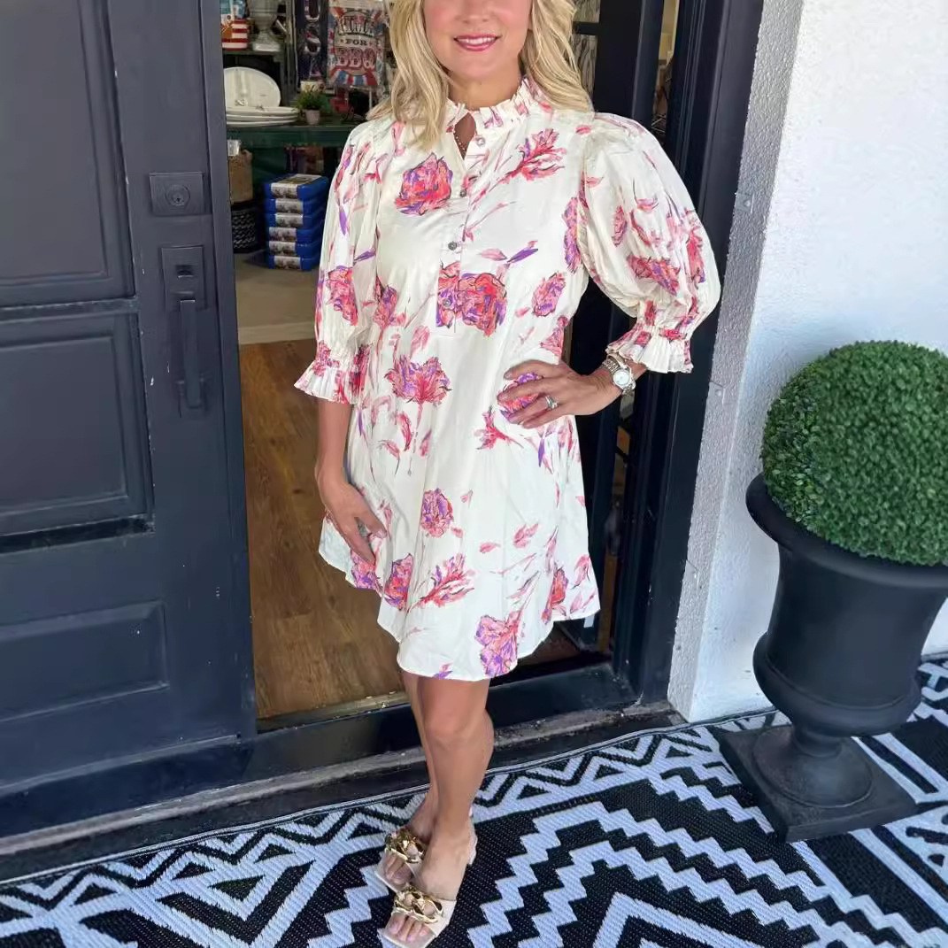 Womens Casual Dress With Bell Sleeves