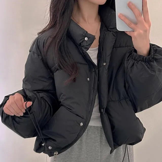 Drawstring Design Loose All match Small Long Sleeve Cotton Coat Jacket Black - Shop at LoveMi
