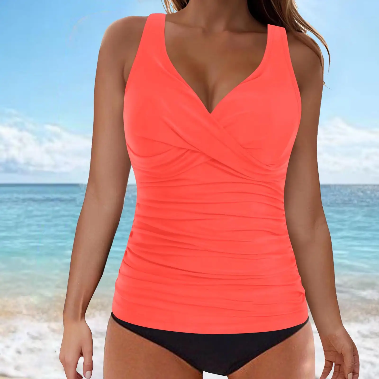 V-neck Crossover Swimsuit Top With Adjustable Straps