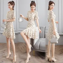 Chiffon Floral Women's Mid-length Temperament Youthful-looking Slimming Dress - Floral - View 1