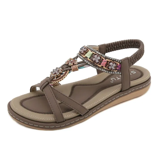 Flower Comfortable Casual Beach Flat Sandals Brown - Shop at LoveMi
