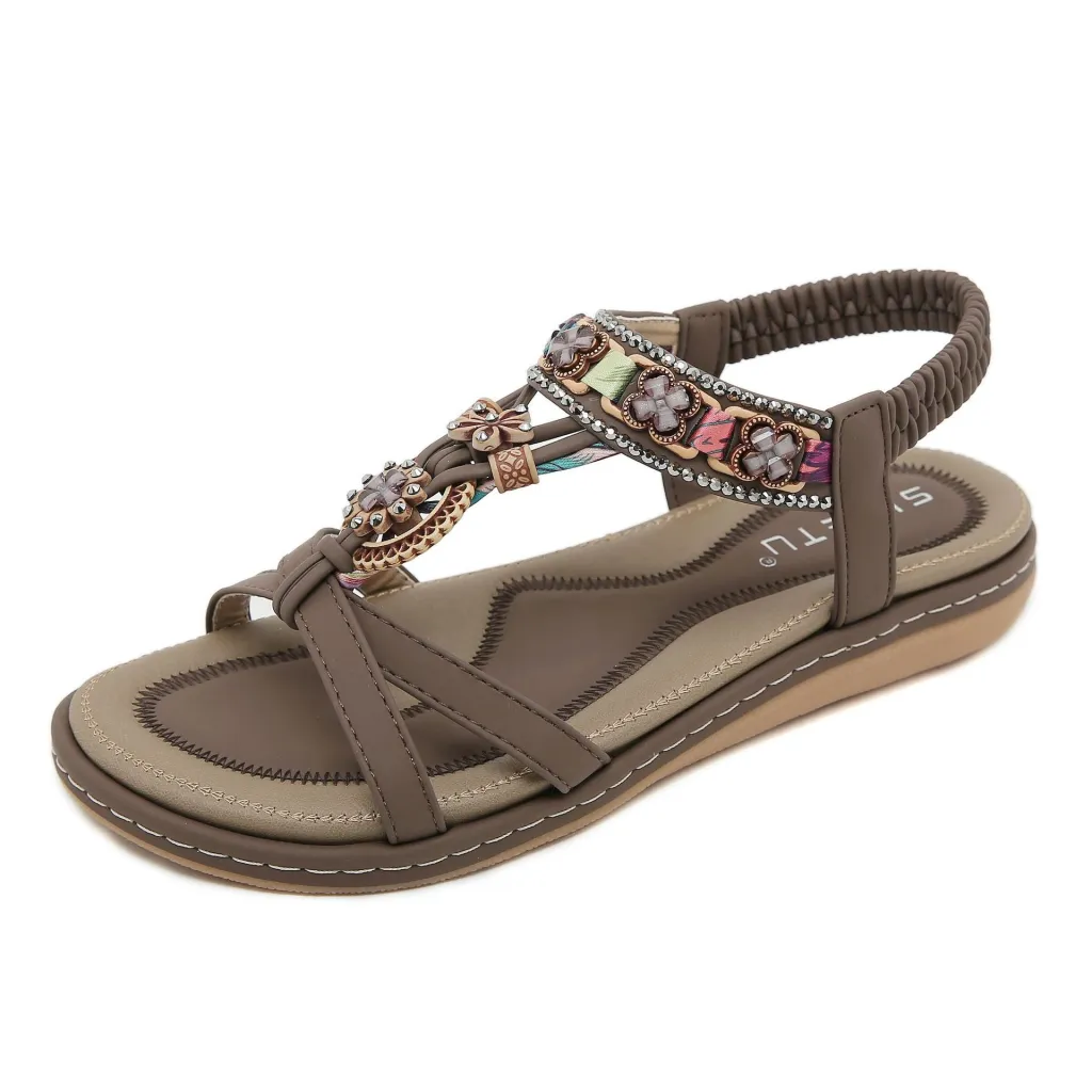 Flower Comfortable Casual Beach Flat Sandals - Brown