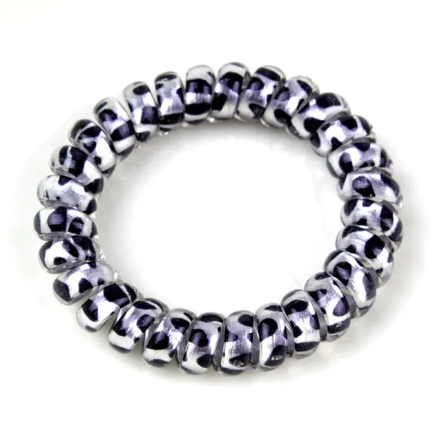 Plastic Leopard Print Phone Line Hair Ring Hair Rope Silver - Shop at LoveMi