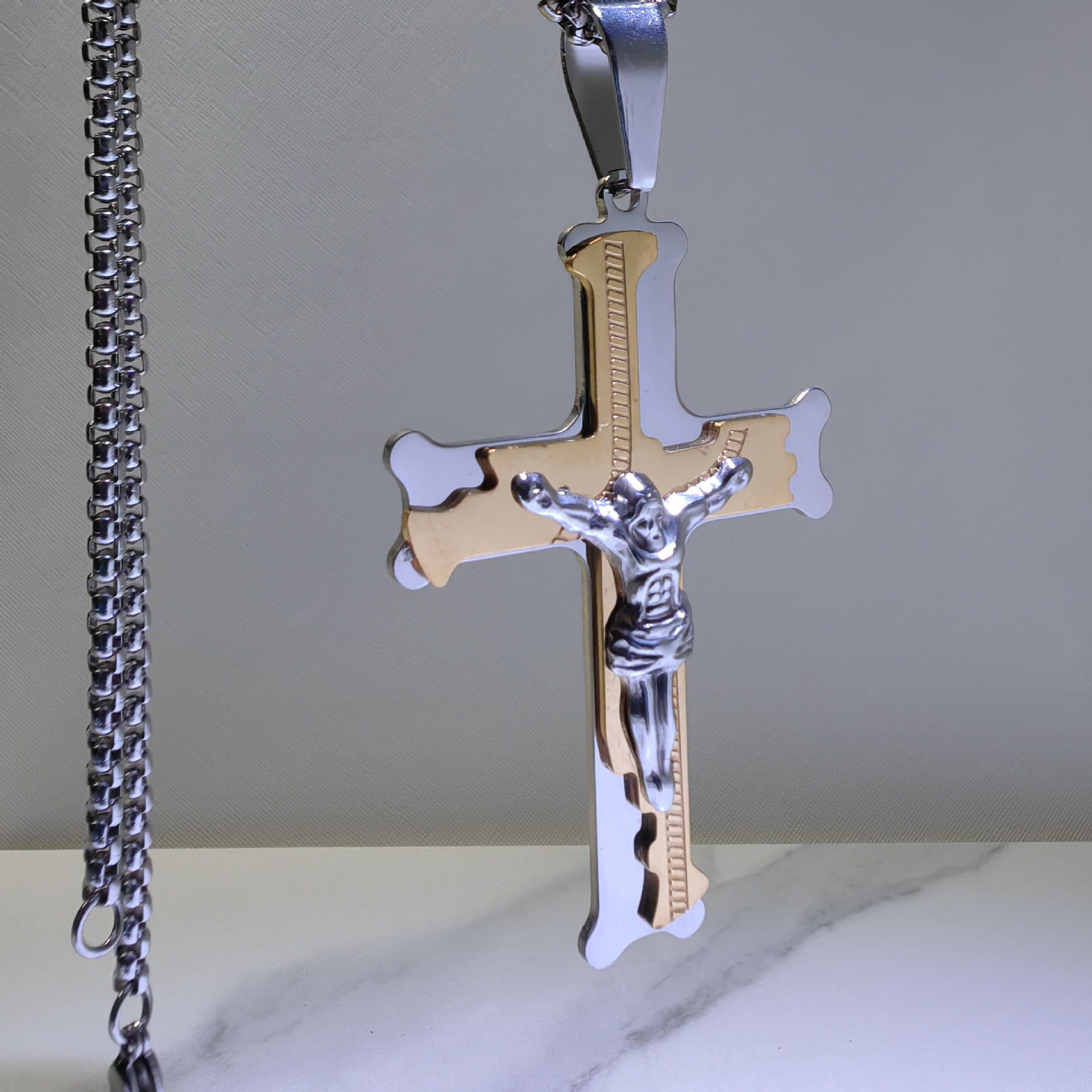 Titanium Steel Back Handmade Necklace Stainless Steel Cross Pendant