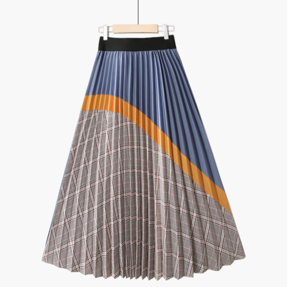 Women's Fashion Retro All-match Contrast Color High Waist Plaid Skirt