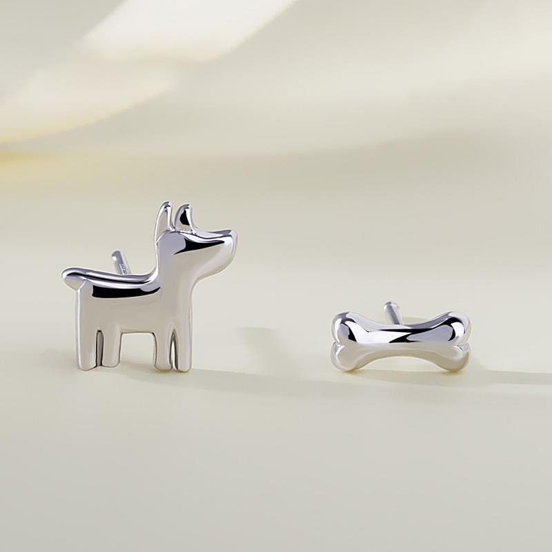 Asymmetrical Puppy Bone Stud Earrings Niche Versatile Ear Jewelry Perfect For Students