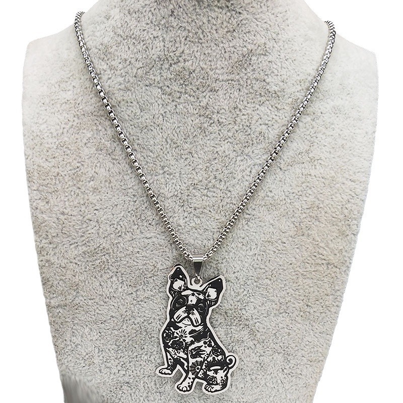 Cute French Bulldog Pendant Necklace In Black-Oiled Stainless Steel Pet Jewelry For Women And Men