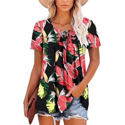 V-neck Lace-up Printed Womens Casual Sexy Top