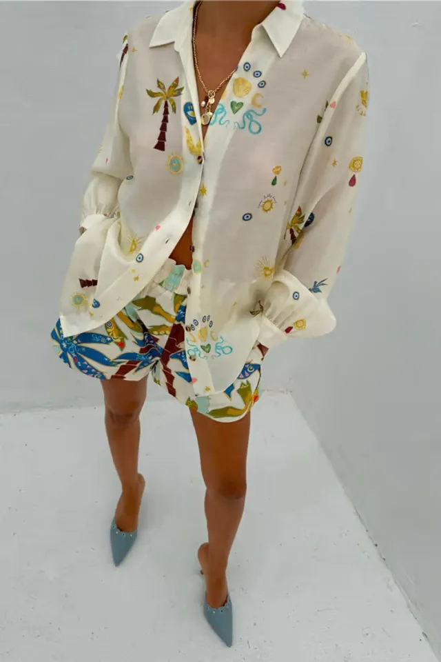 Fashion Linen Leisure All matching Shirt Cardigan Shorts Apricot - Shop at LoveMi