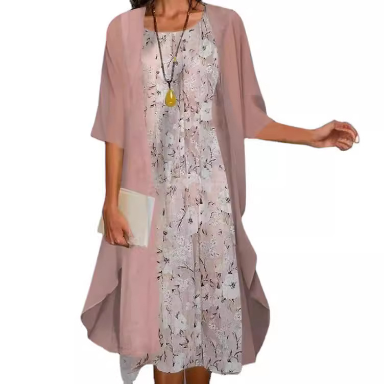 Printed Long Sleeve Loose Multi-color Two-piece Set Dress - Image 2