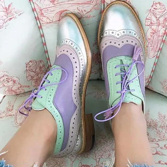 Retro Plus Size Color Matching Casual Flat Shoes Purple - Shop at LoveMi