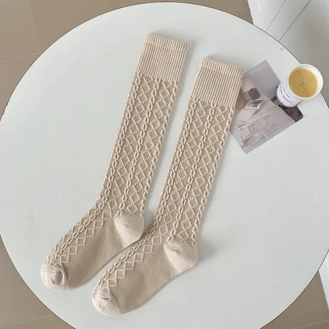 Autumn And Winter Thick Warm Hemp Pattern Solid Color Knee length Cashmere Socks Oats - Shop at LoveMi