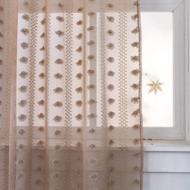 Bohemian Tufted Textured Embroidered Floral Curtains Coffee Color - Shop at LoveMi