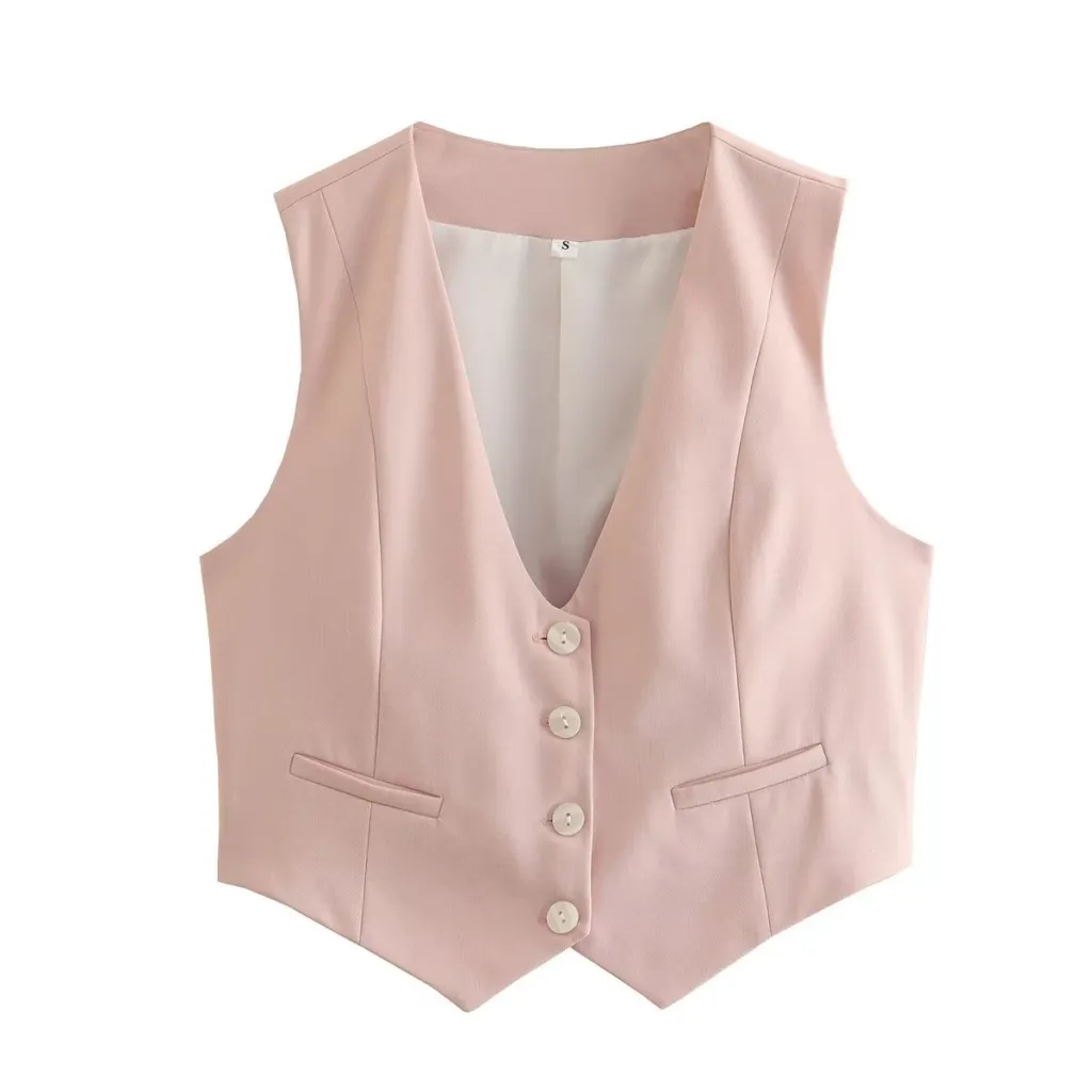 Women's Loose Button Decoration Multi-color Versatile Vest - Pink