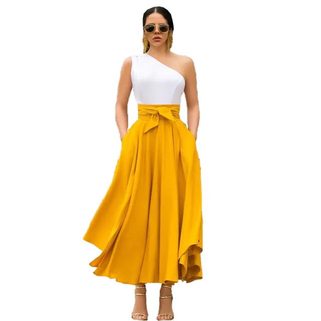 European And American Women's Solid Color Elegant Casual Skirt Yellow - Shop at LoveMi