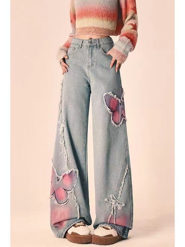 Tie-dyed Butterfly Slightly Spicy Jeans High Waist Slimming - Image 8