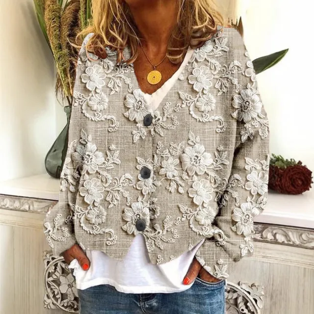 Digital Printing Thick Needle Women's Large V neck Cardigan Short Long sleeved Sweater E081 5 5Xl - Shop at LoveMi
