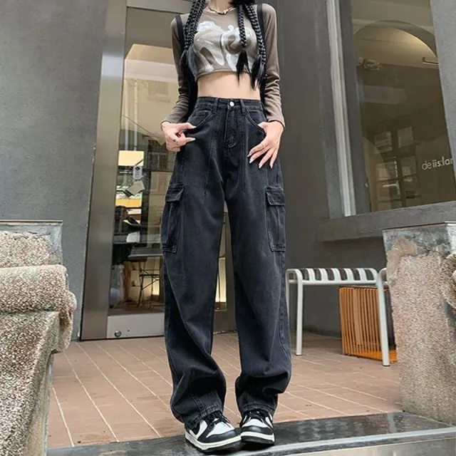 American Workwear Mop Jeans Women's Autumn Black Gray Gray - Shop at LoveMi