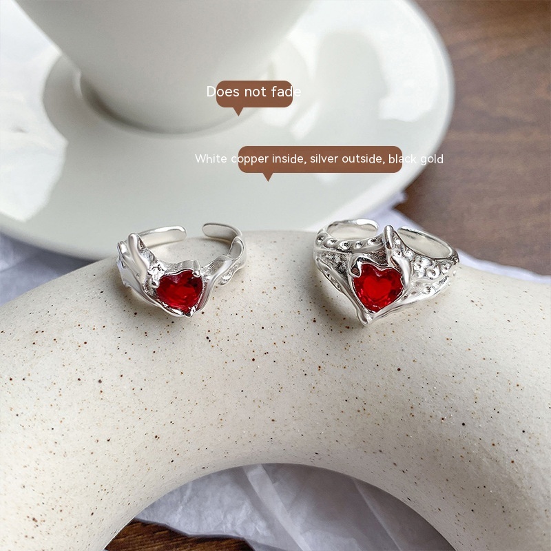 Ruby High-grade Temperament Ring Female Niche Heart-shaped Accessories