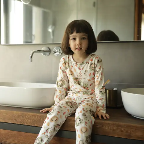 Bamboo Cotton Knitted Parent-child Homewear Clothes Pajamas Suit